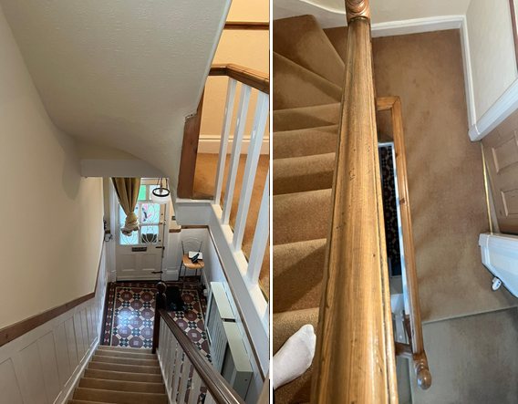 Staircase and landing before and after, Leicester
