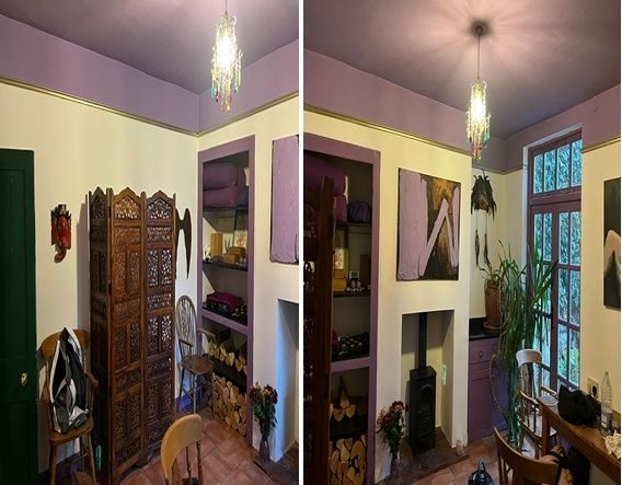 Living room before and after, heritage tones, Leicester